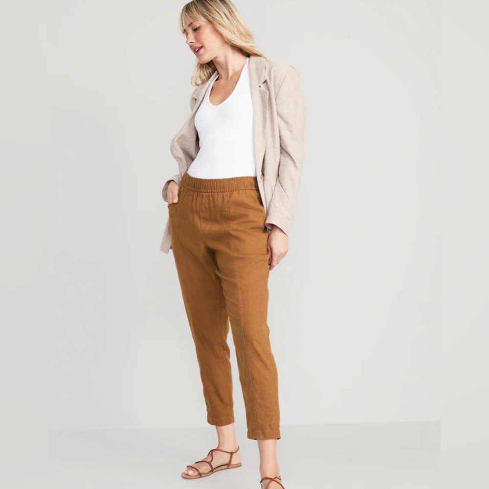 High Waisted Cropped Linen Blend Tapered Pants for Women NWT